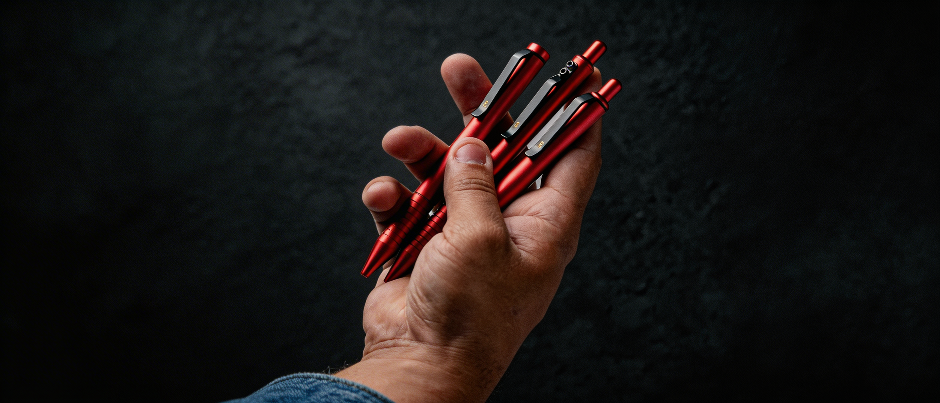 Crimson Limited Edition EDC Pens Clutched in Hand