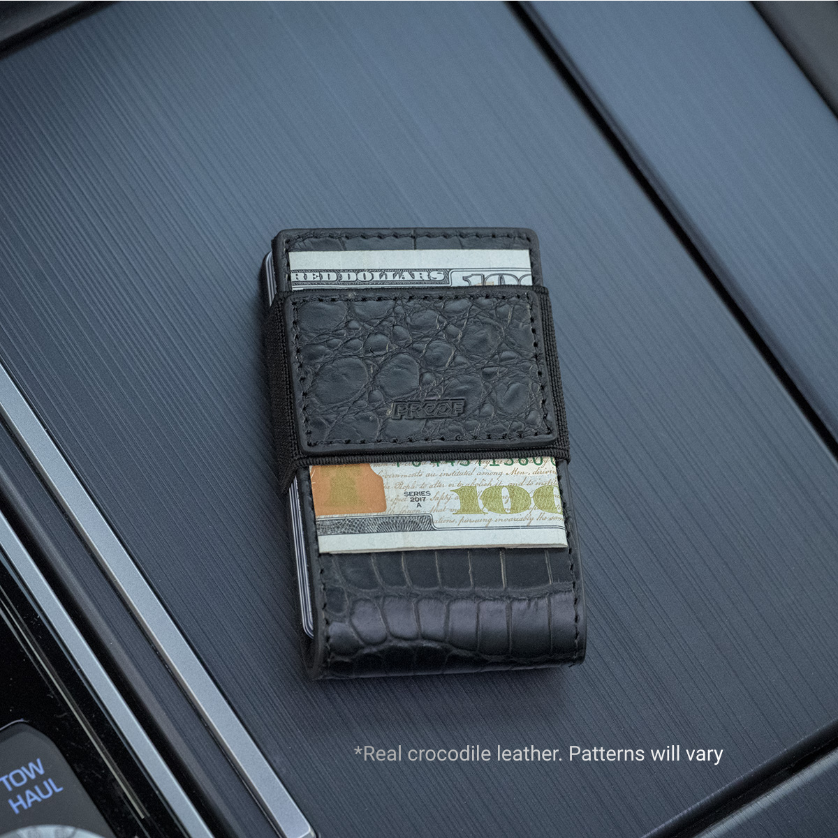 PROOF Wallet | The Everglade | Black Full Grain Crocodile Leather & Dark Gunmetal