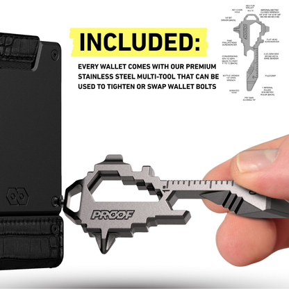 PROOF Wallet | The Everglade | Black Full Grain Crocodile Leather & Dark Gunmetal