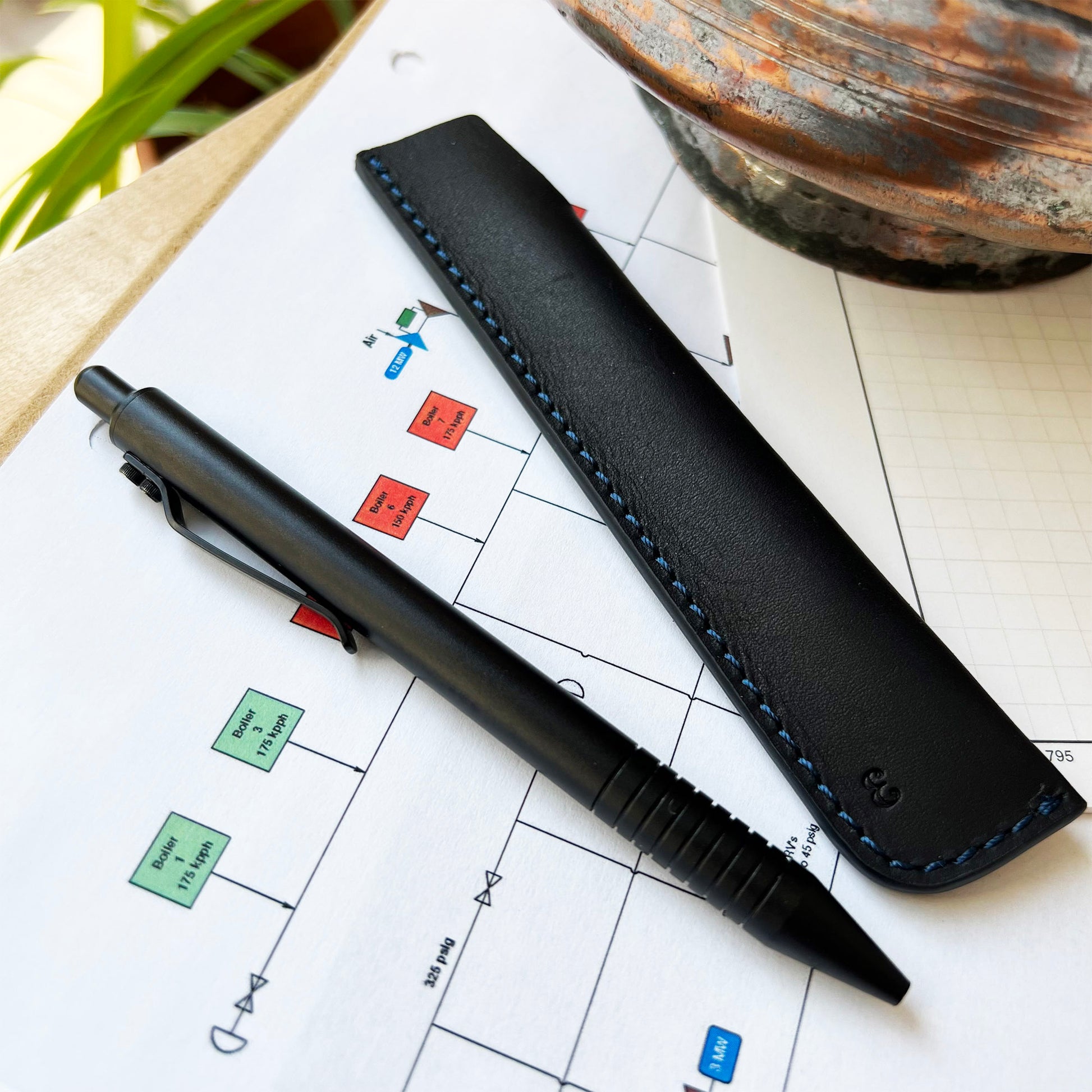 Grafton Pen Sleeve | Black with Indigo Stitching