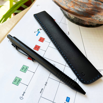 Grafton Pen Sleeve | Black with Indigo Stitching