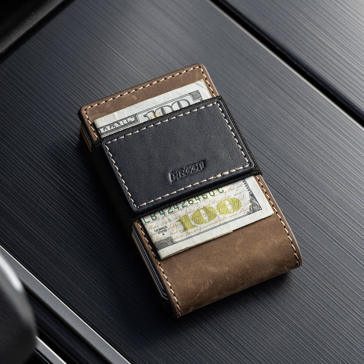 PROOF Wallet | The Leatherneck | Classic Brown Top Grain Leather & Navy Blue Gunmetal