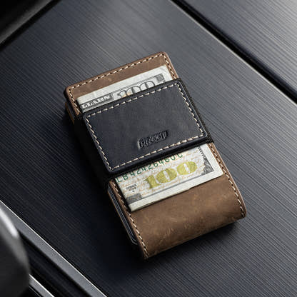 PROOF Wallet | The Leatherneck | Classic Brown Top Grain Leather & Navy Blue Gunmetal