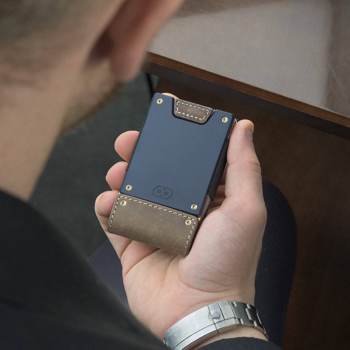 PROOF Wallet | The Leatherneck | Classic Brown Top Grain Leather & Navy Blue Gunmetal