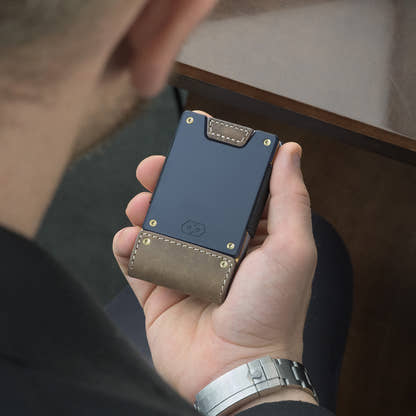 PROOF Wallet | The Leatherneck | Classic Brown Top Grain Leather & Navy Blue Gunmetal