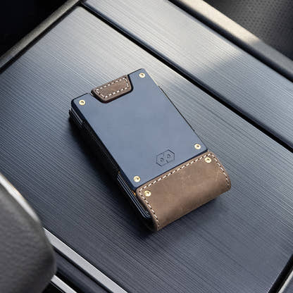 PROOF Wallet | The Leatherneck | Classic Brown Top Grain Leather & Navy Blue Gunmetal