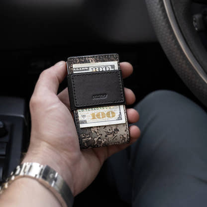 PROOF Wallet | The Survivor | Camo Ballistic Nylon & Black Full Grain Leather with Dark Gunmetal