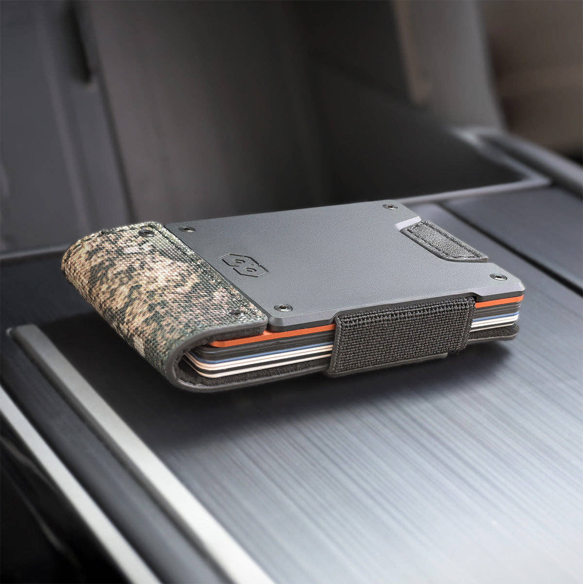 PROOF Wallet | The Survivor | Camo Ballistic Nylon & Black Full Grain Leather with Dark Gunmetal