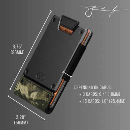 PROOF Wallet | The Survivor | Camo Ballistic Nylon & Black Full Grain Leather with Dark Gunmetal