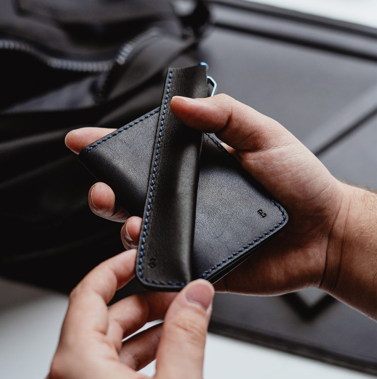 Grafton Pen Sleeve | Black with Indigo Stitching