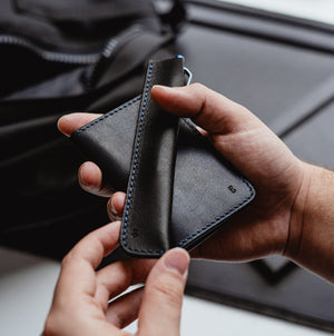 Grafton Pen Sleeve | Black with Indigo Stitching