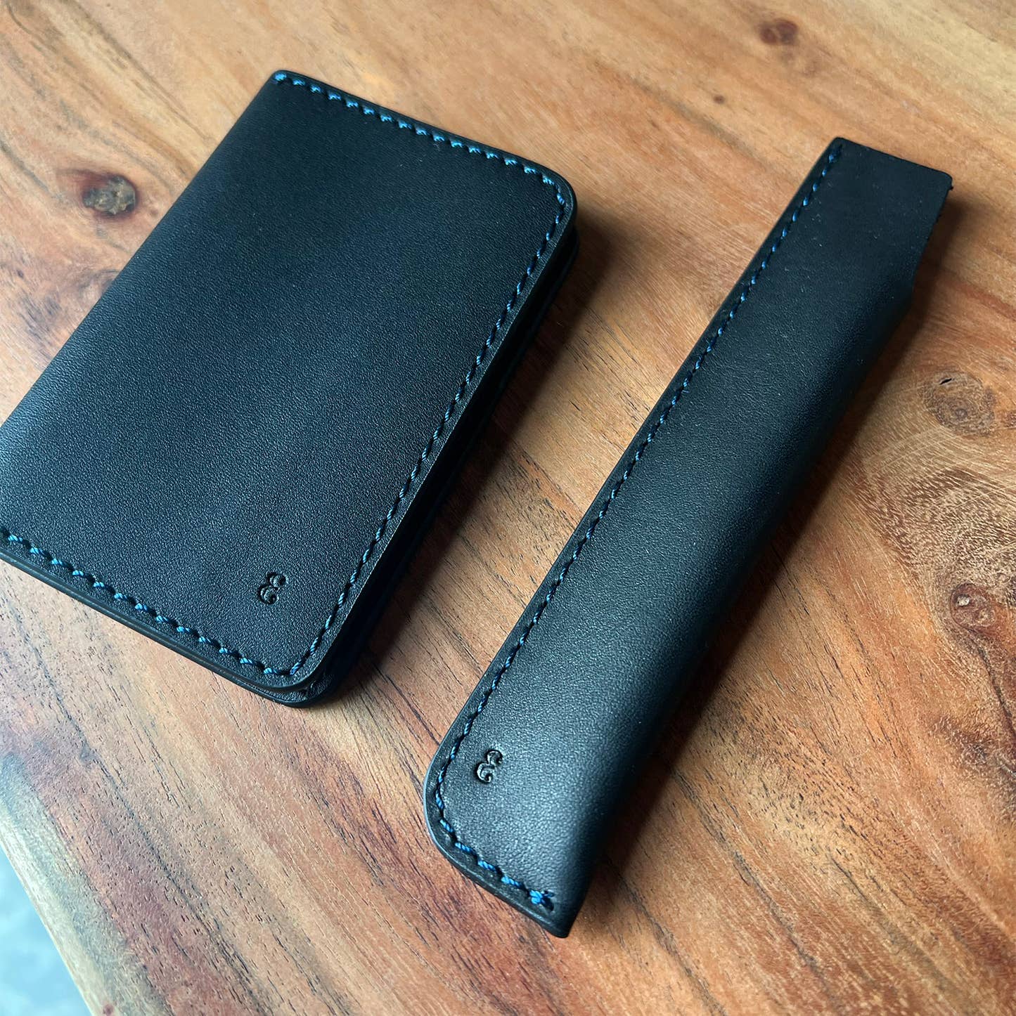 Grafton Pen Sleeve | Black with Indigo Stitching