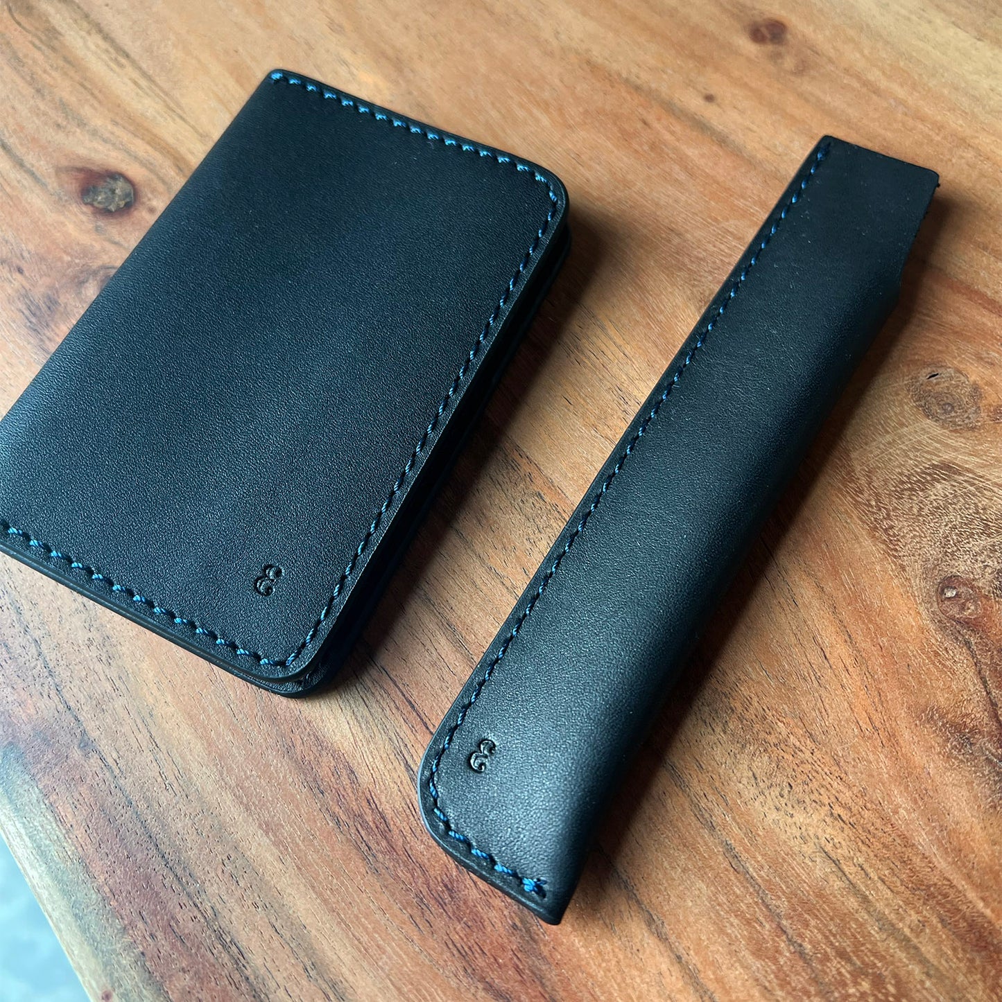 Grafton Pen Sleeve | Black with Indigo Stitching