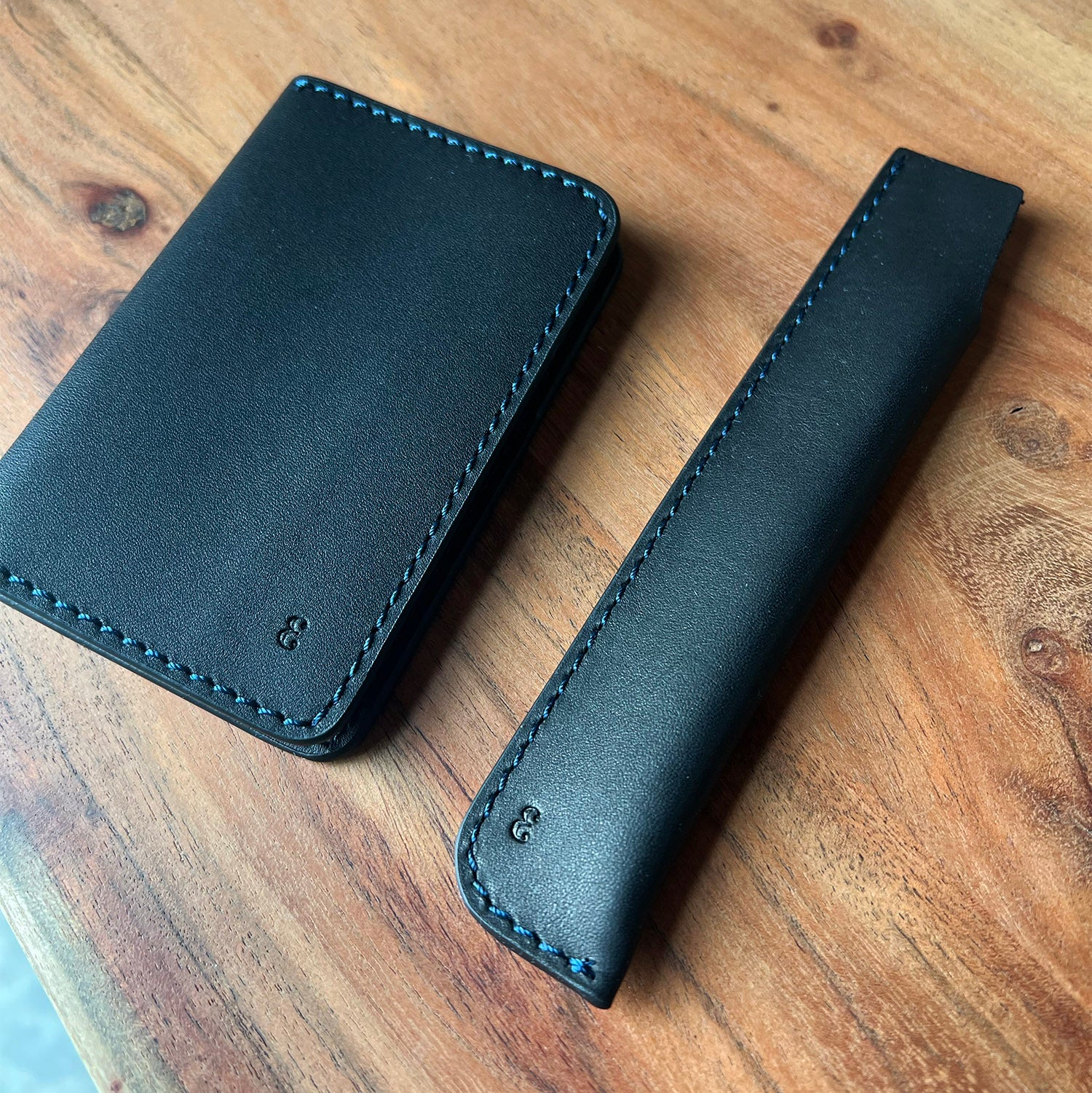 Grafton Pen Sleeve | Black with Indigo Stitching